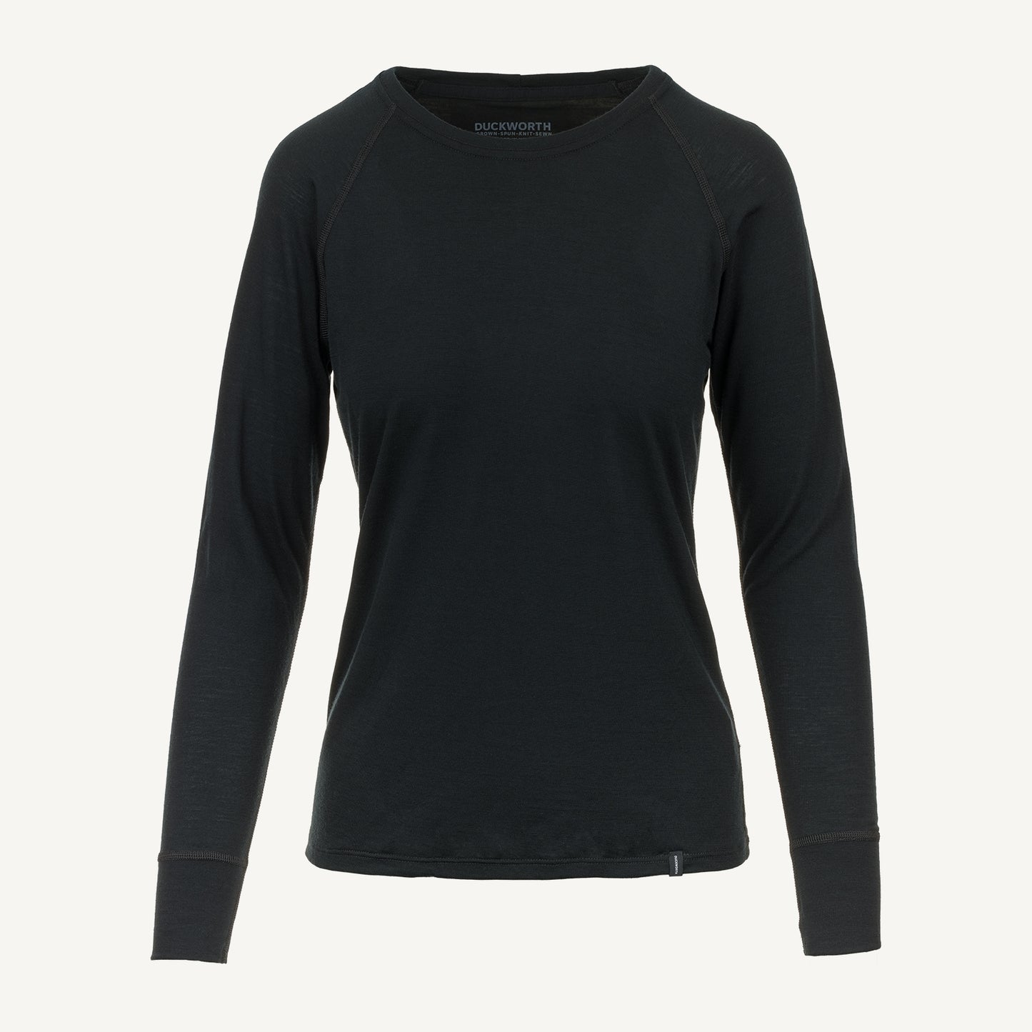 A black American made Duckworth merino wool long sleeve base layer.