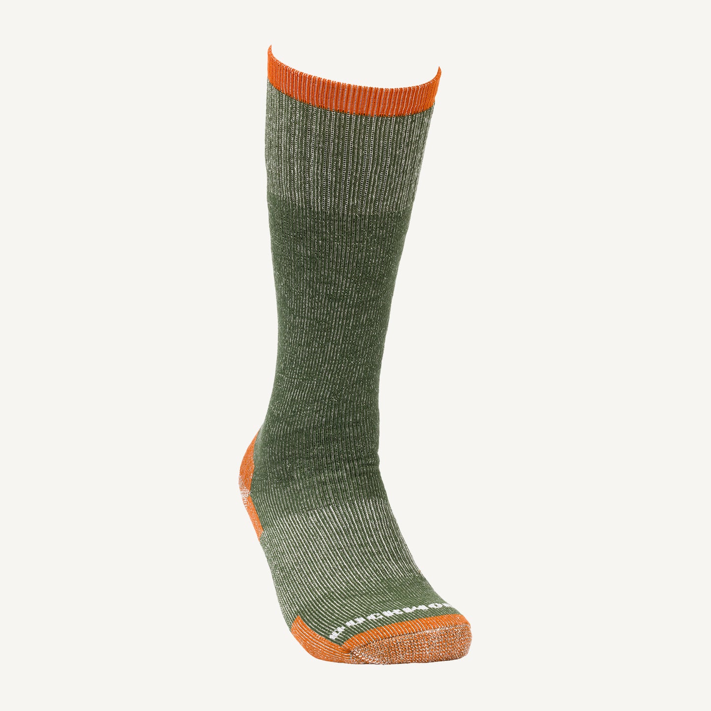 Green and orange Duckworth heavy weight over the calf merino wool sock. 