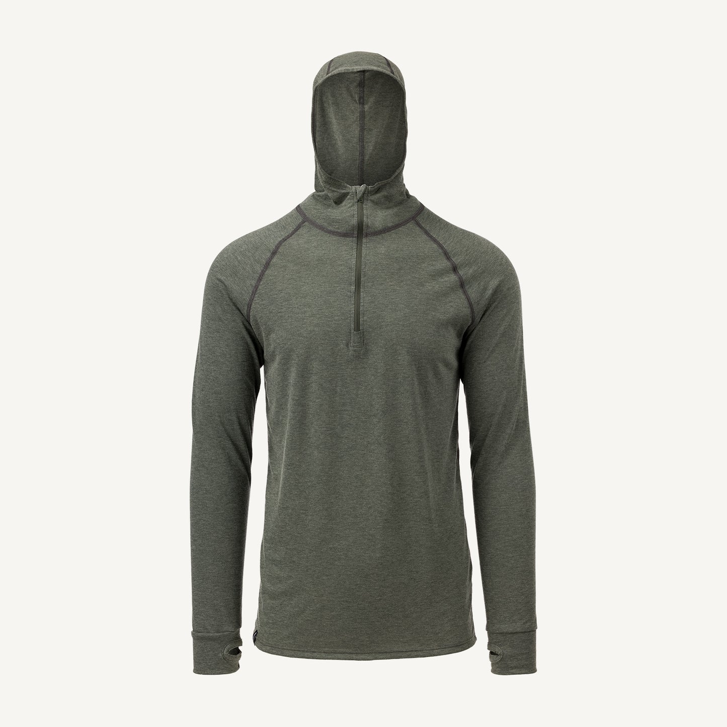 A green American made Duckworth merino wool exercise hoody.