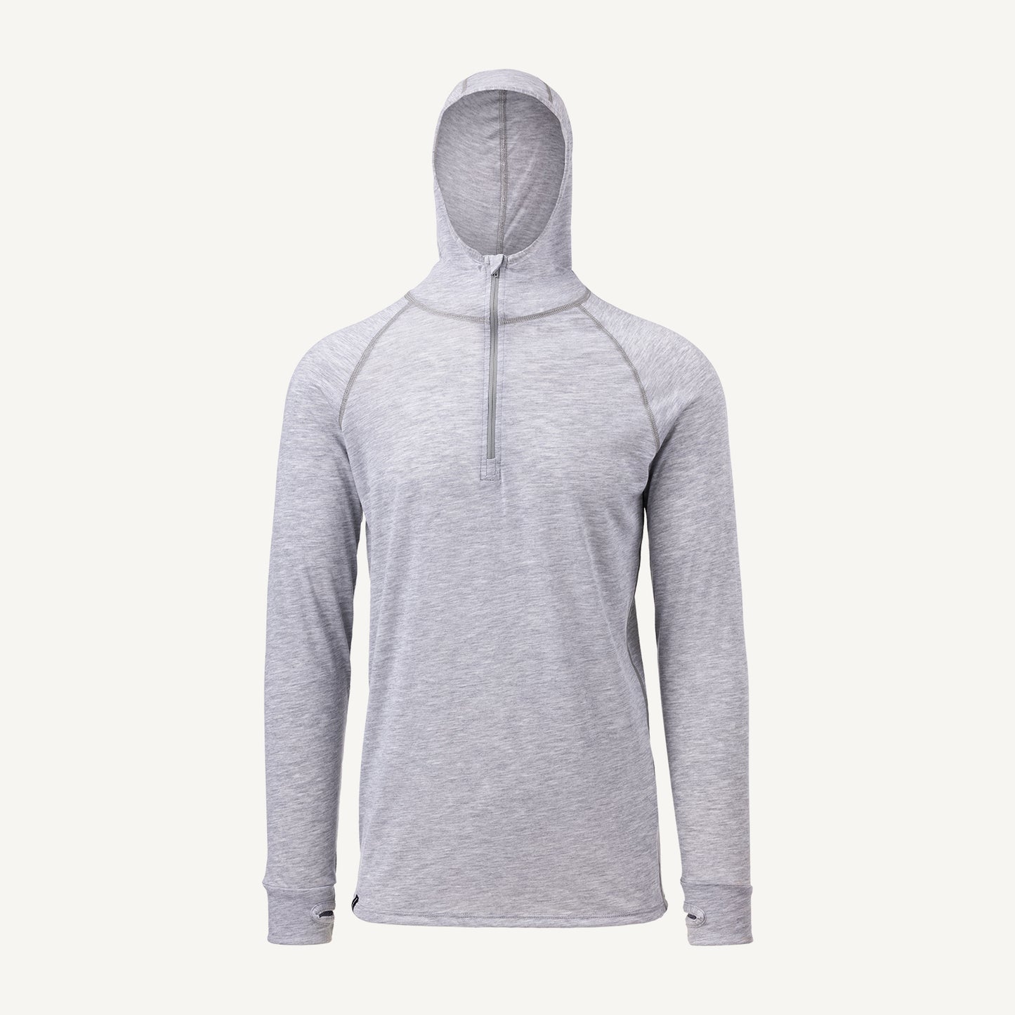 A gray American made Duckworth merino wool exercise hoody.