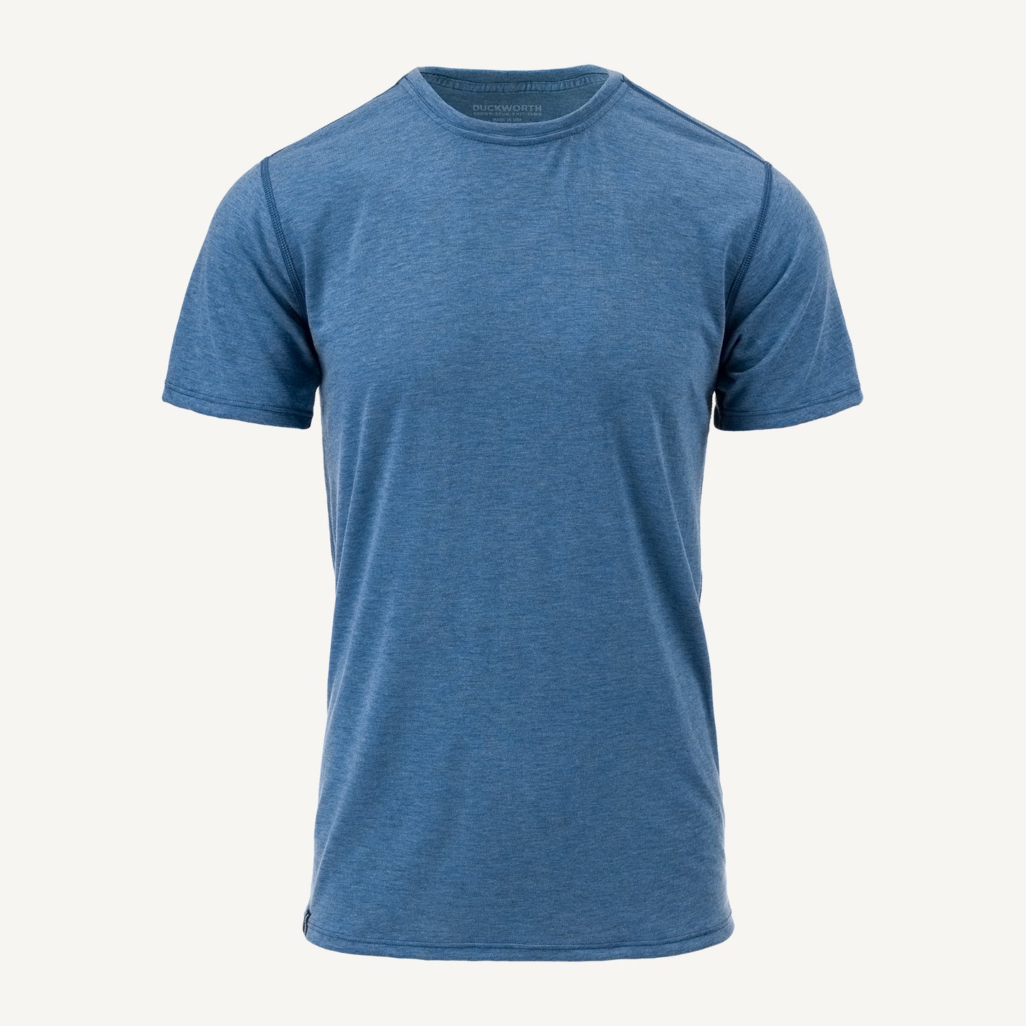 A blue American made Duckworth merino wool light weight tee shirt.