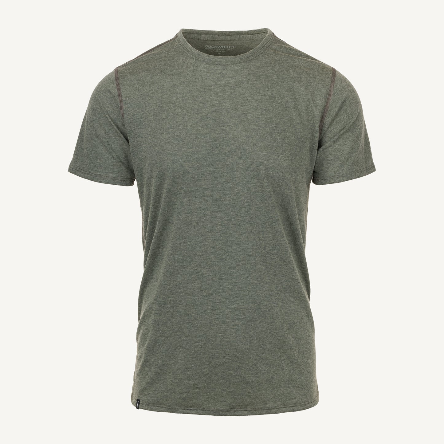 A green American made Duckworth merino wool light weight tee shirt.