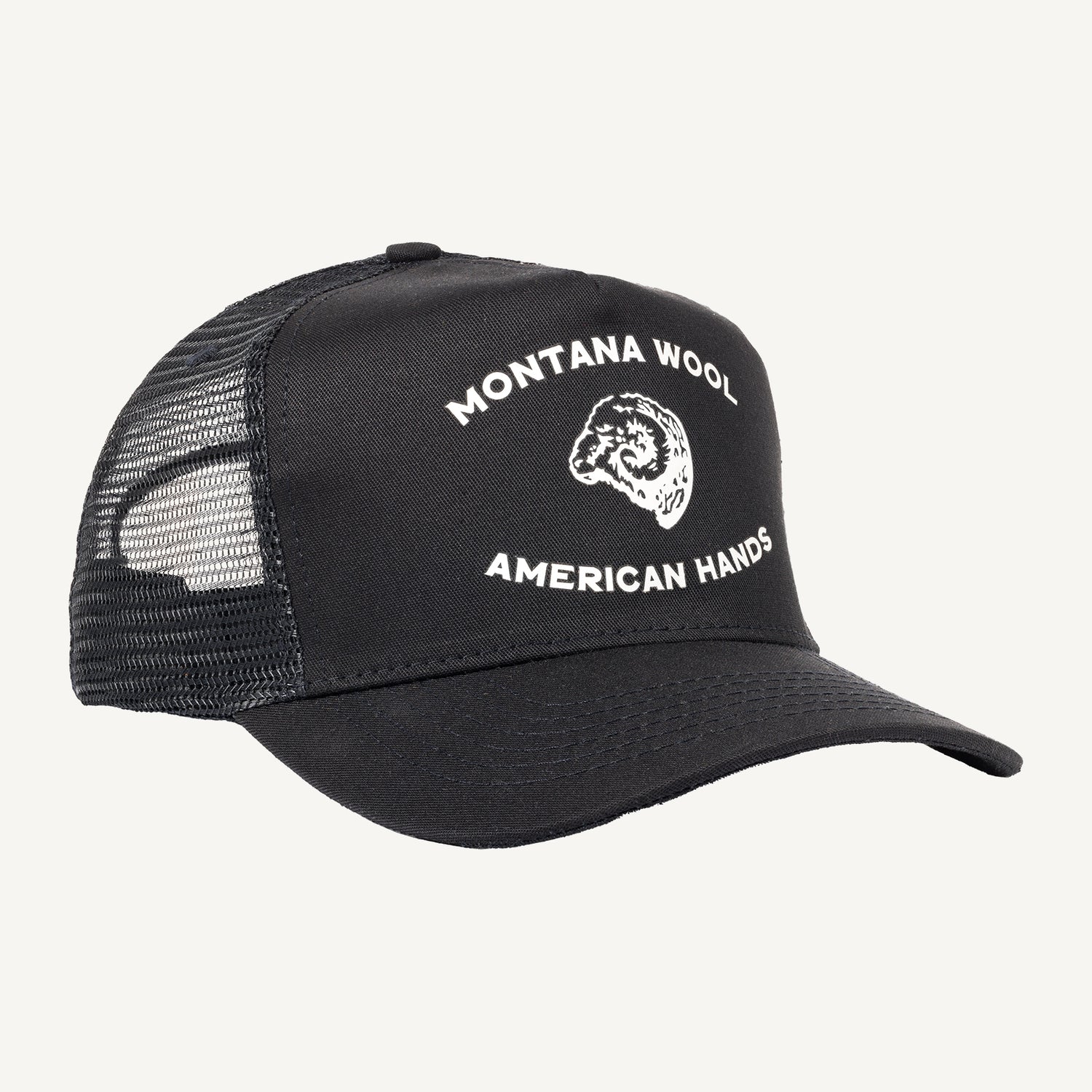 A black American made baseball hat with a Montana logo. 