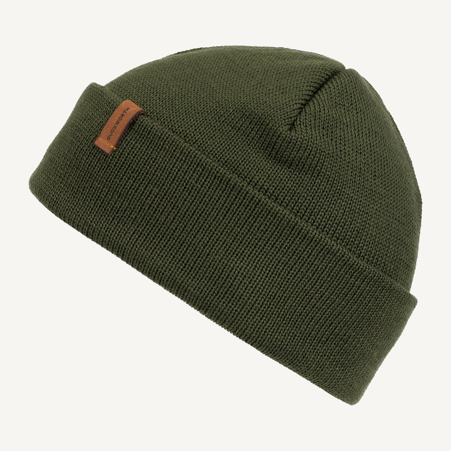 Spruce made in America merino wool knit hat with leather patch. 