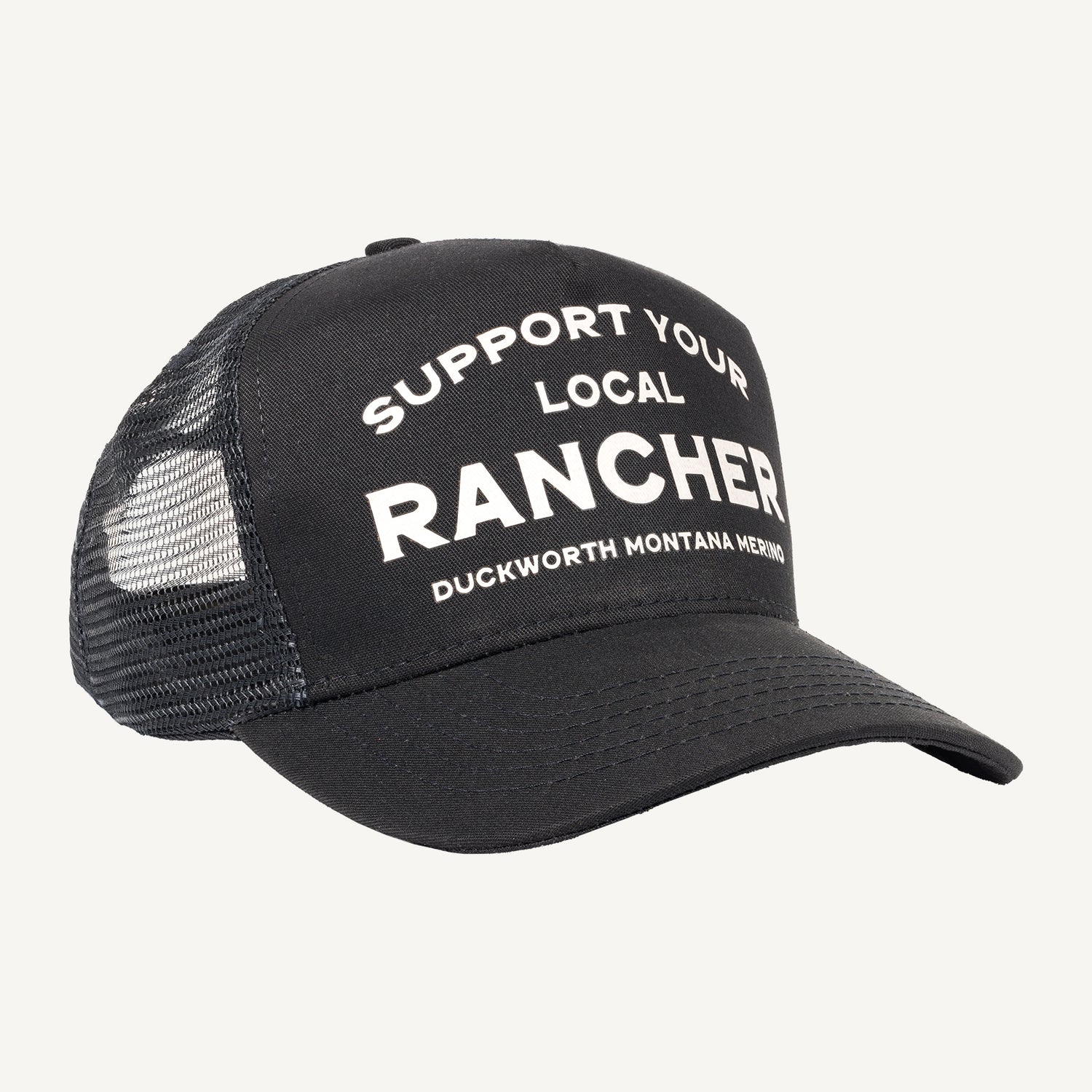 A black American made trucker hat that supports Montana and ranching. 