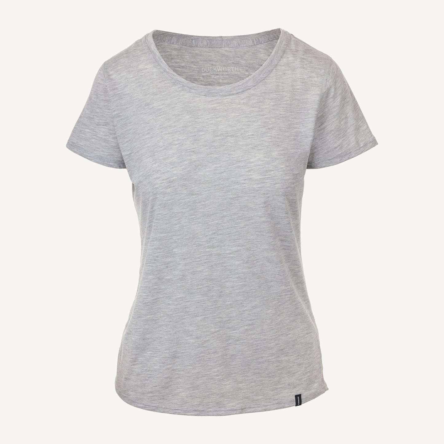 A gray American made Duckworth merino wool performance tee shirt.