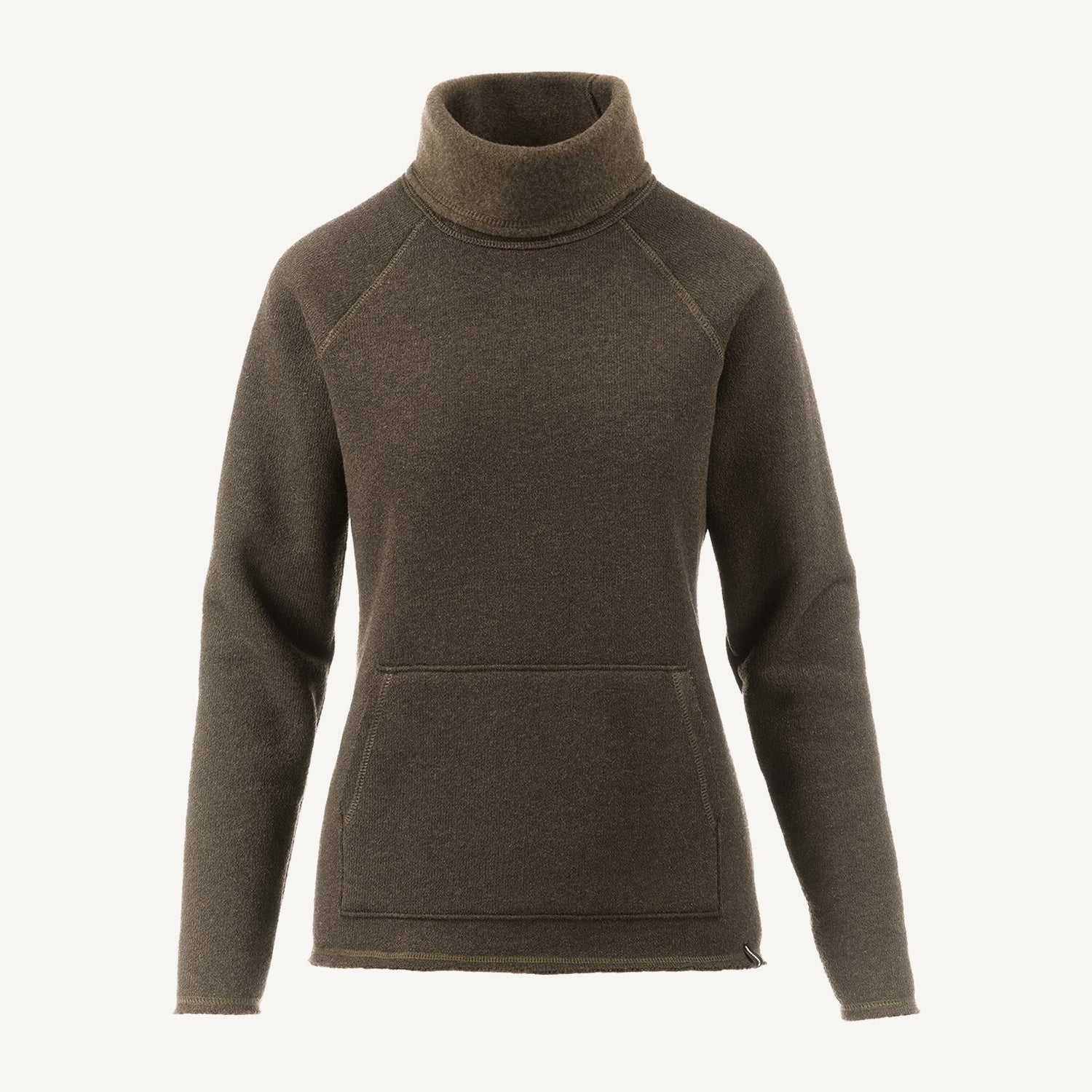 A brown American made Duckworth merino wool fleece turtle neck. 