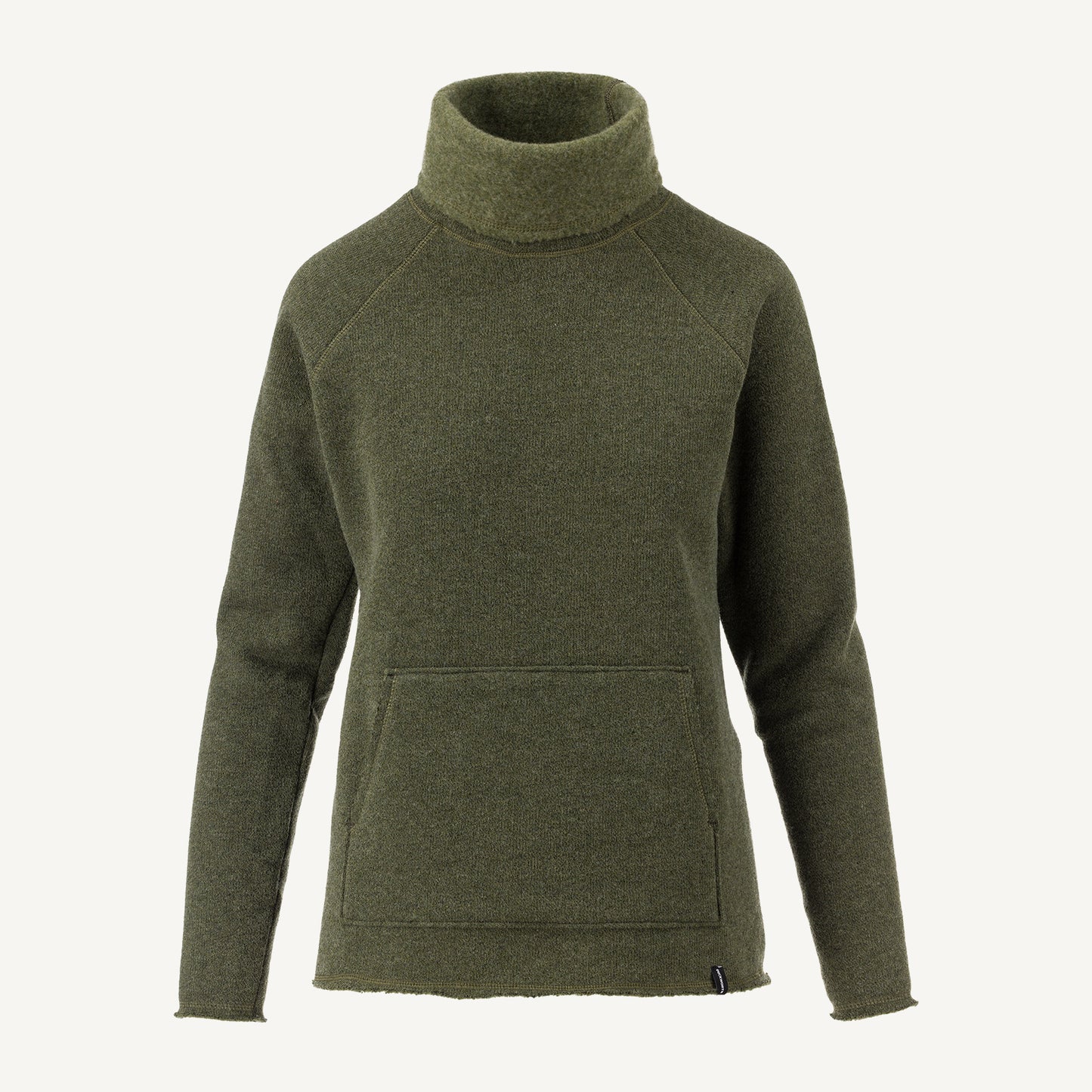 A green American made Duckworth merino wool fleece turtle neck. 