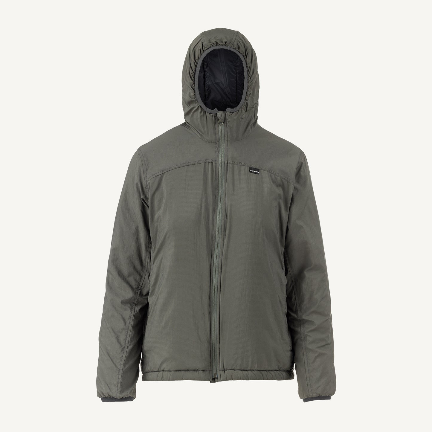 A gray American made Duckworth wool insulated soft shell jacket.