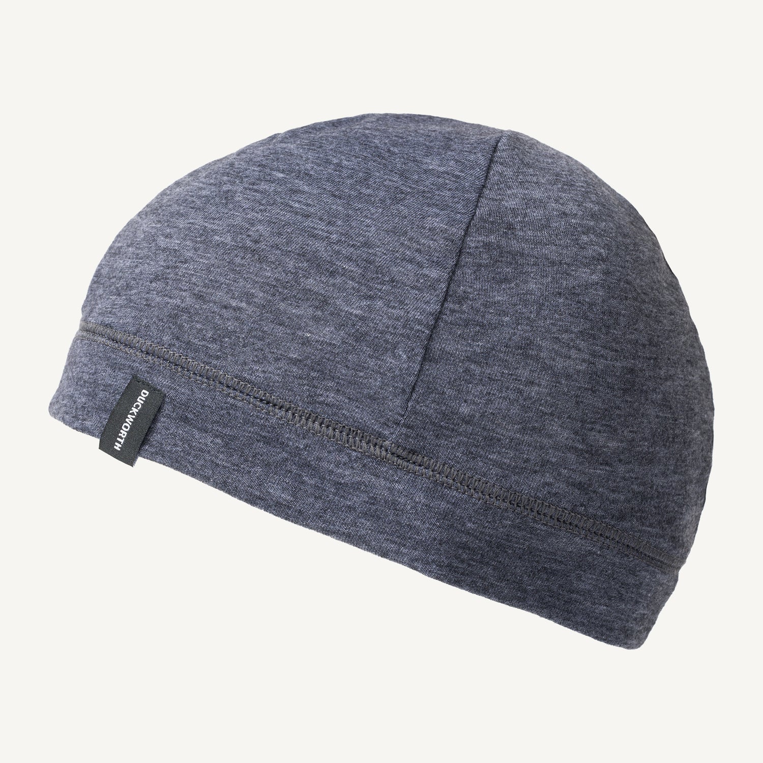 A charcoal gray American made Duckworth merino wool performance beanie.