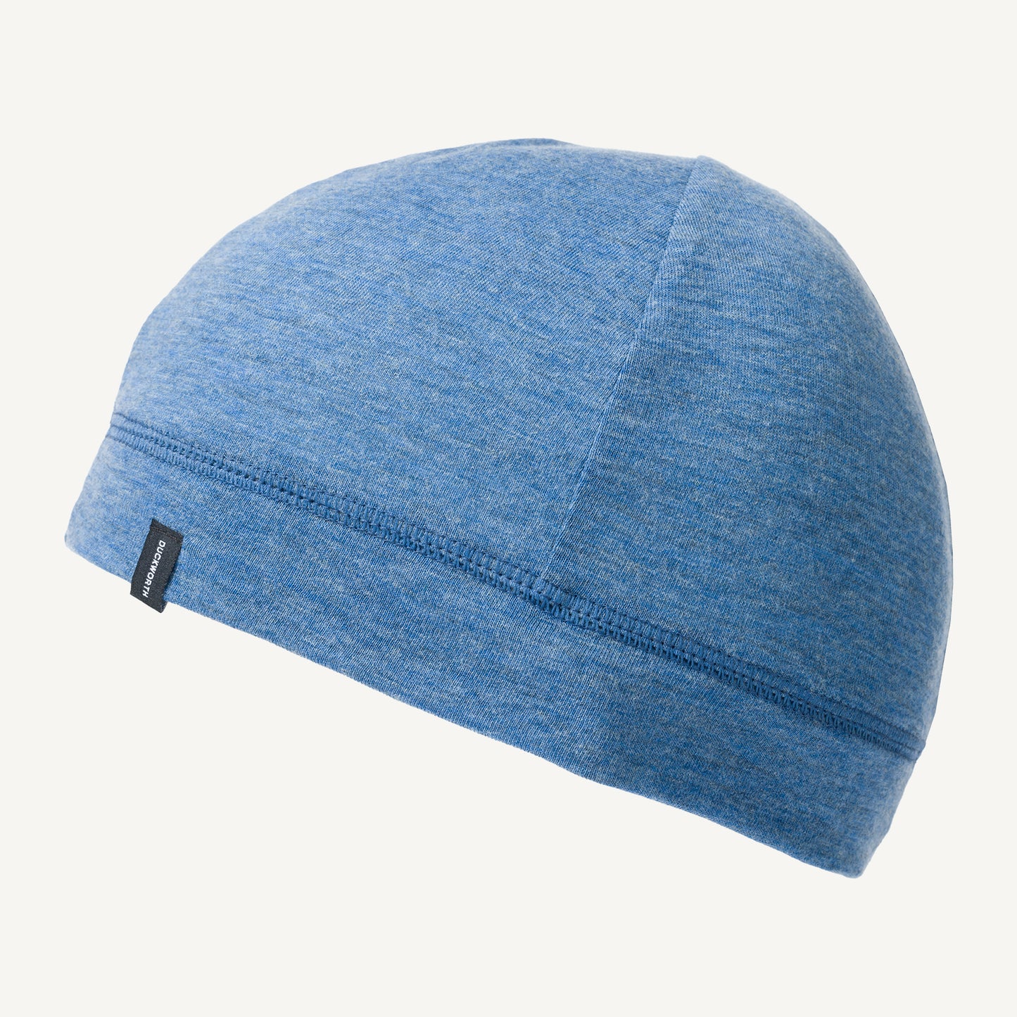 A blue American made Duckworth merino wool performance beanie.