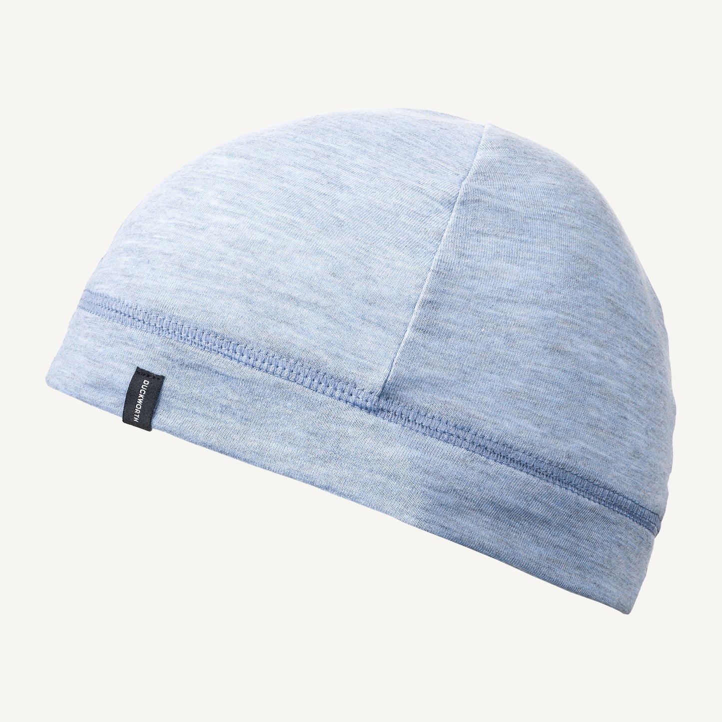 A blue American made Duckworth merino wool performance beanie.