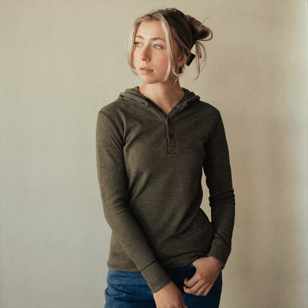 Women s Merino Wool Hoody Polaris Hooded Henley Duckworth