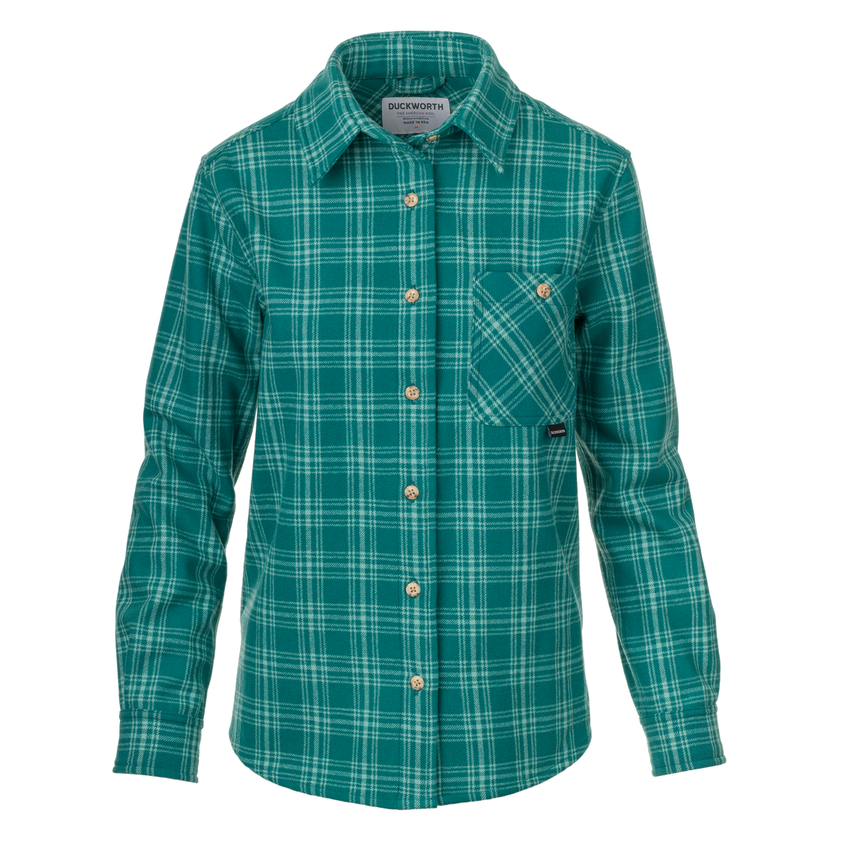 Merino Wool Flannel Shirt | Women's Sawtooth Shirt | Duckworth | Geyser Teal Plaid | S